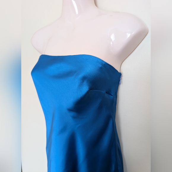 Anthropologie BHLDN Isla Strapless Stretch Satin Column Midi Dress Medium Blue - Picture 6 of 10